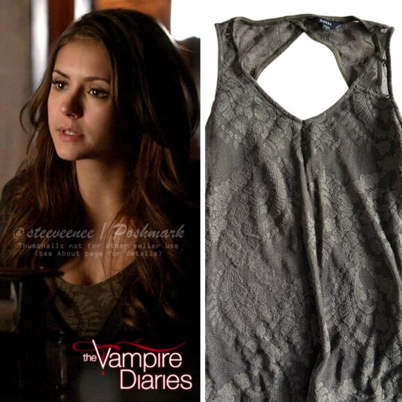 Guess Green Pattern Lace Tank ASO Elena Gilbert - Picture 1 of 9